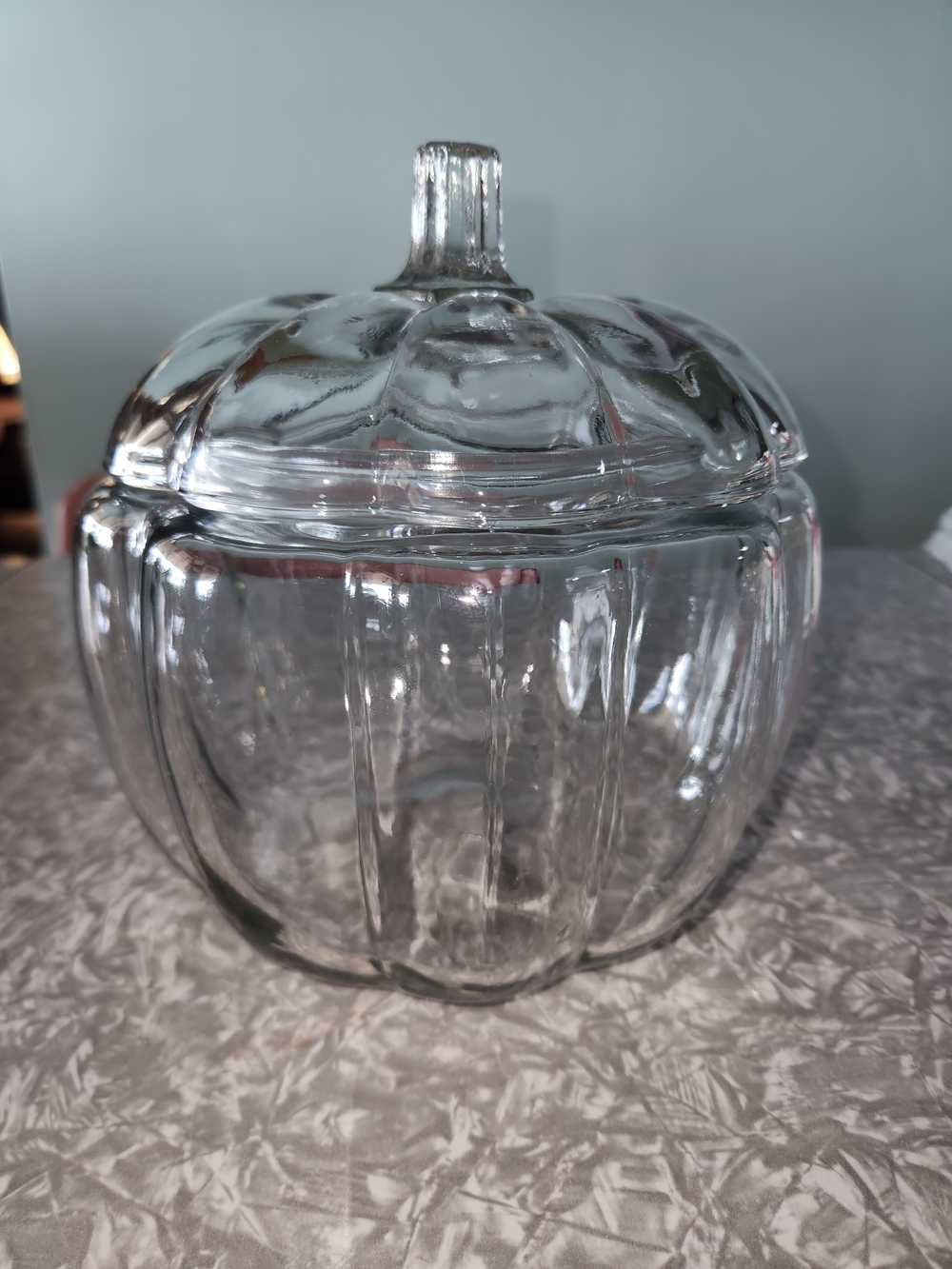 Source Unknown Clear Glass Pumpkin Candy Jar